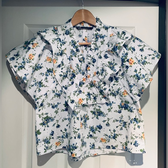 Zara Floral Eyelet Ruffle Top XS - Picture 2 of 9